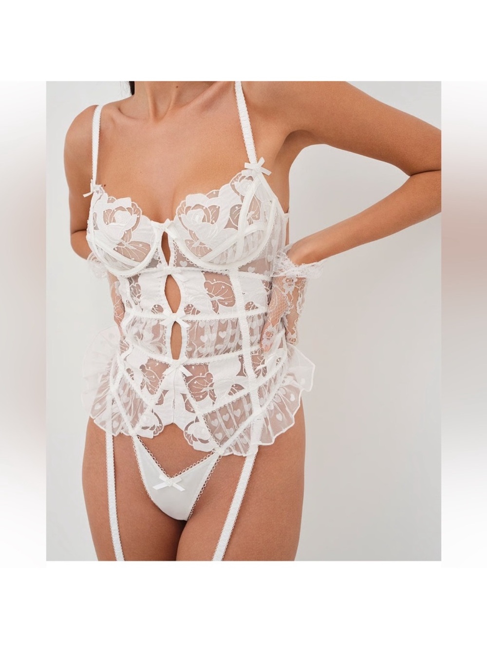 Love & Lemons X Victorias Secret Bridal White Lace Bustier with Garter Medium